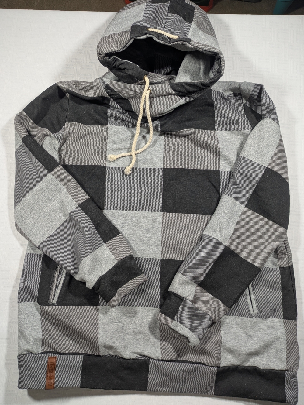 Ampersand Avenue DoubleHood Sweatshirt XXL Grey Black Buffalo Plaid Hoodie